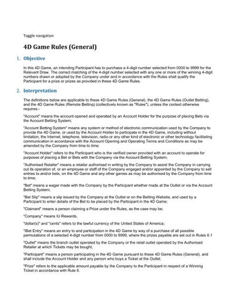 4D Game Rules (General) .